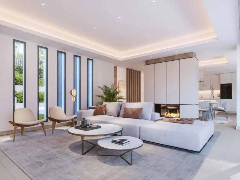 EXCLUSIVE COMPLEX WITH THE BEST GOLF AND SEA VIEWS IN MIJAS& & New luxury project of only 13 magnificent villas, each with 4 en-suite bedrooms. Three of the bedrooms are located on the upper floor, while the fourth is located next to the living room