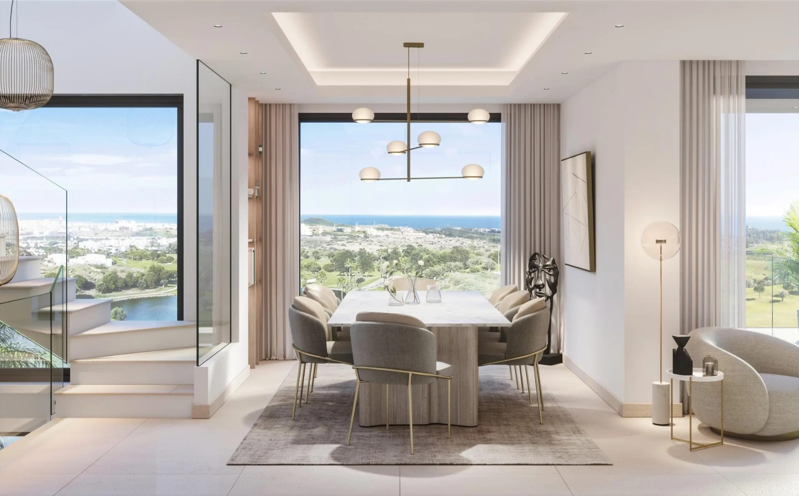 EXCLUSIVE COMPLEX WITH THE BEST GOLF AND SEA VIEWS IN MIJAS& & New luxury project of only 13 magnificent villas, each with 4 en-suite bedrooms. Three of the bedrooms are located on the upper floor, while the fourth is located next to the living room