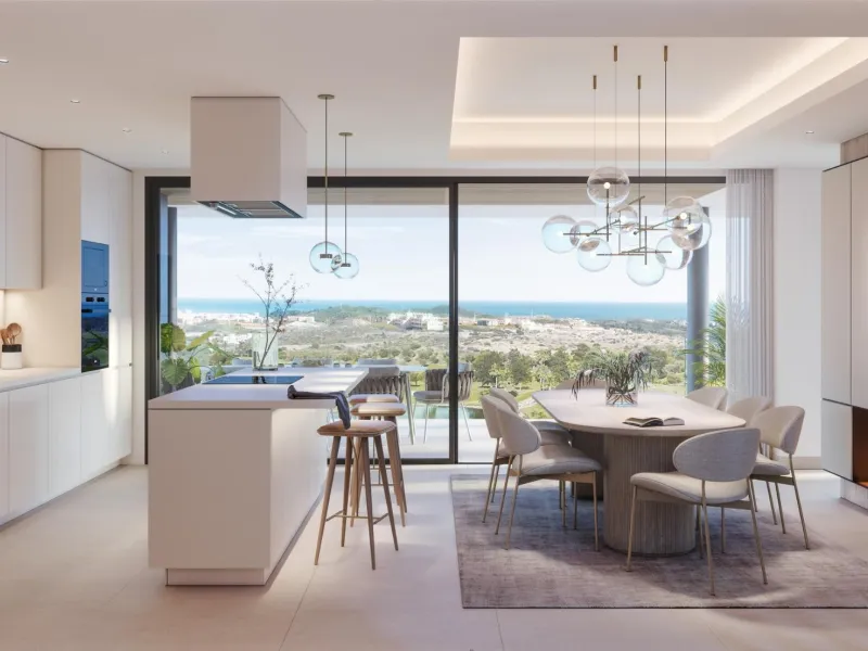 EXCLUSIVE COMPLEX WITH THE BEST GOLF AND SEA VIEWS IN MIJAS& & New luxury project of only 13 magnificent villas, each with 4 en-suite bedrooms. Three of the bedrooms are located on the upper floor, while the fourth is located next to the living room
