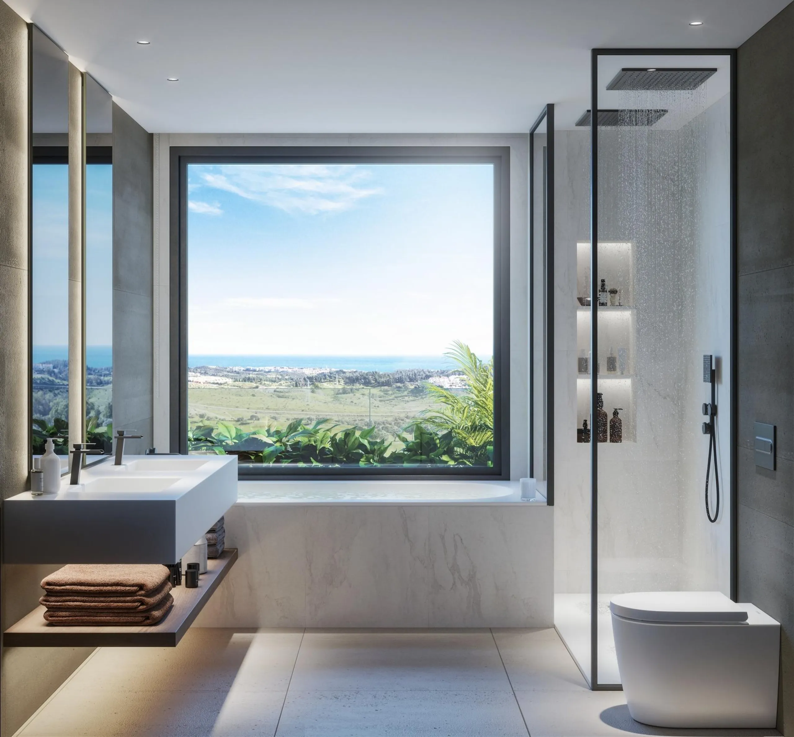 EXCLUSIVE COMPLEX WITH THE BEST GOLF AND SEA VIEWS IN MIJAS& & New luxury project of only 13 magnificent villas, each with 4 en-suite bedrooms. Three of the bedrooms are located on the upper floor, while the fourth is located next to the living room