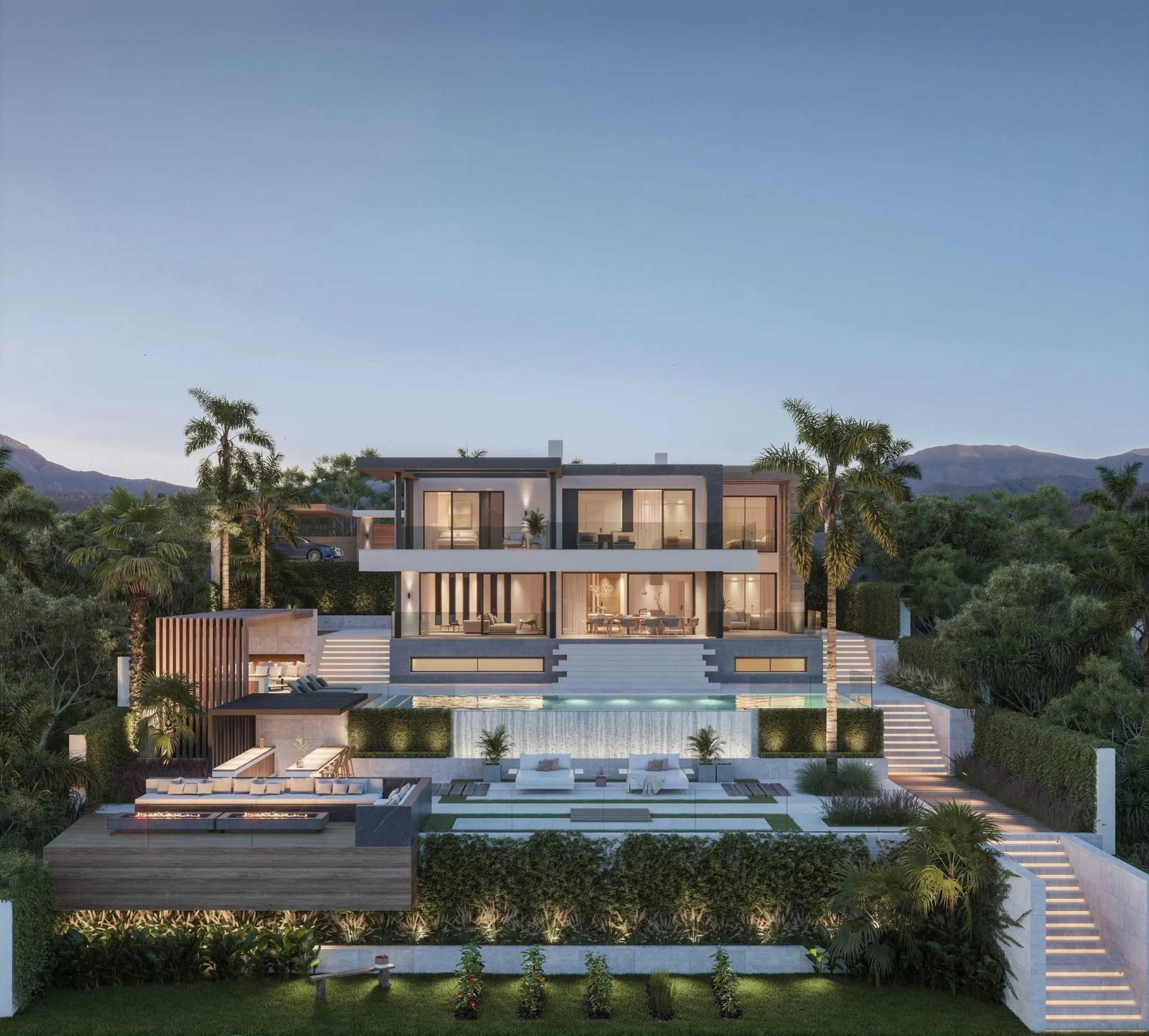 EXCLUSIVE COMPLEX WITH THE BEST GOLF AND SEA VIEWS IN MIJAS& & New luxury project of only 13 magnificent villas, each with 4 en-suite bedrooms. Three of the bedrooms are located on the upper floor, while the fourth is located next to the living room