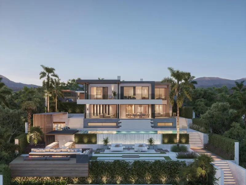 EXCLUSIVE COMPLEX WITH THE BEST GOLF AND SEA VIEWS IN MIJAS& & New luxury project of only 13 magnificent villas, each with 4 en-suite bedrooms. Three of the bedrooms are located on the upper floor, while the fourth is located next to the living room