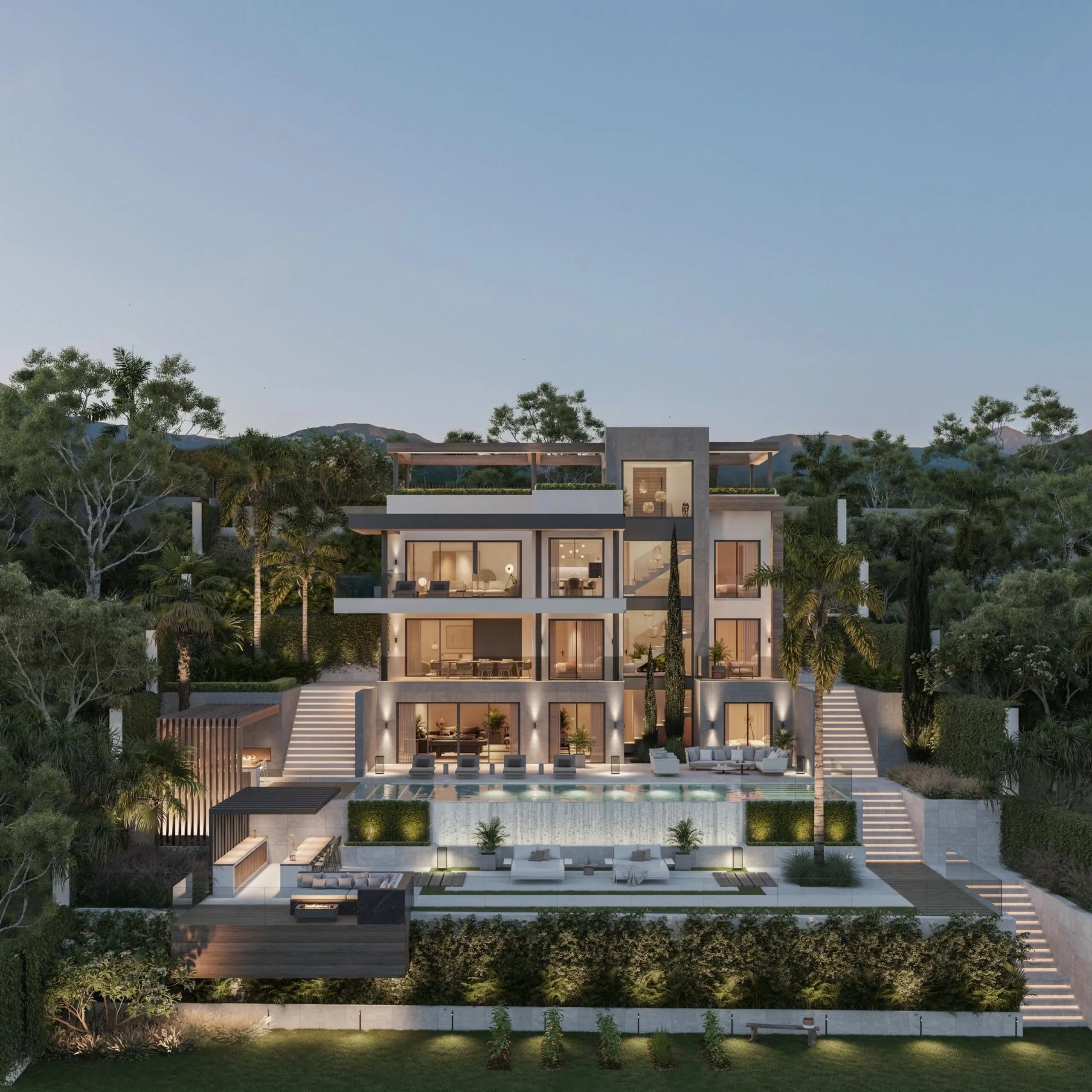 EXCLUSIVE COMPLEX WITH THE BEST GOLF AND SEA VIEWS IN MIJAS& & New luxury project of only 13 magnificent villas, each with 4 en-suite bedrooms. Three of the bedrooms are located on the upper floor, while the fourth is located next to the living room