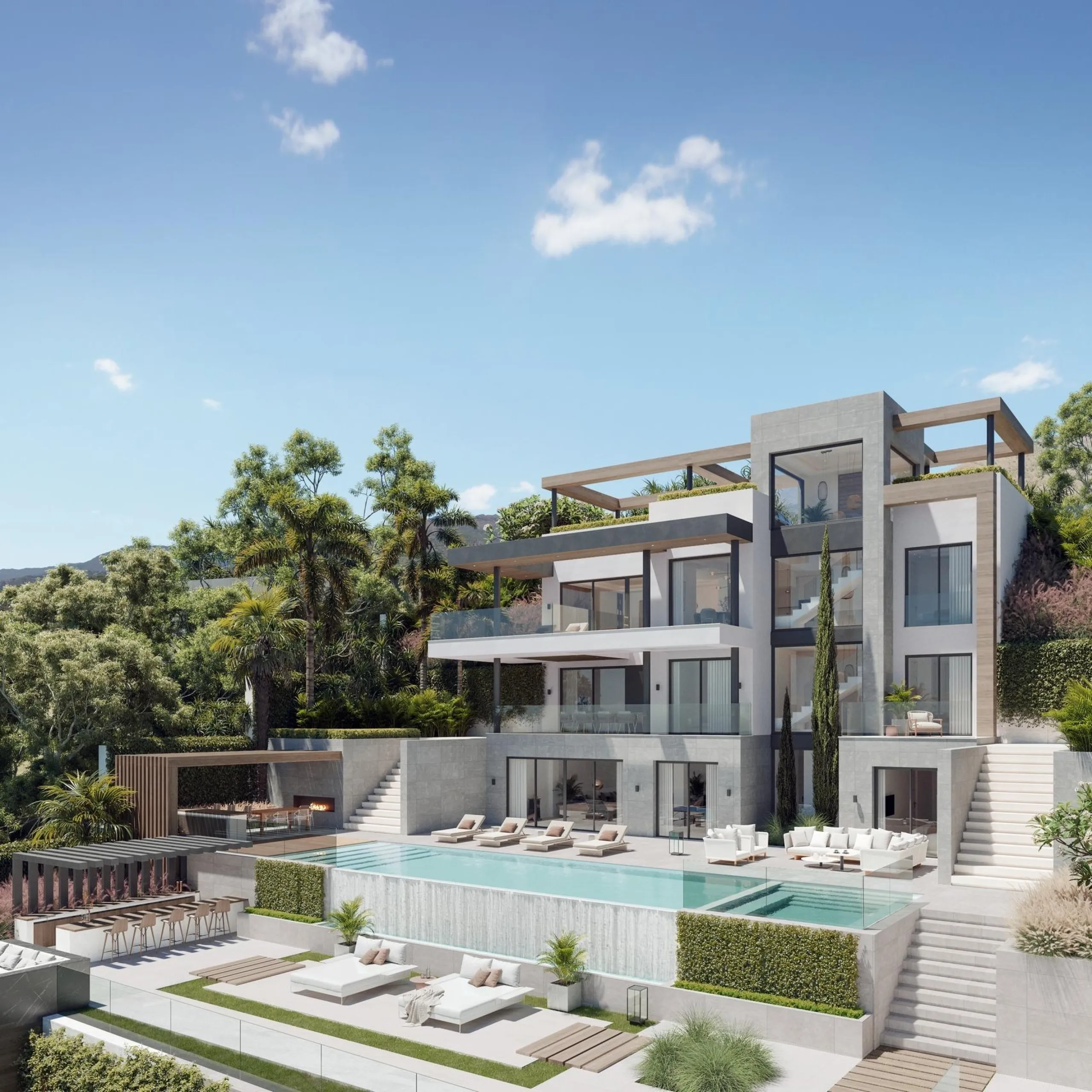 EXCLUSIVE COMPLEX WITH THE BEST GOLF AND SEA VIEWS IN MIJAS& & New luxury project of only 13 magnificent villas, each with 4 en-suite bedrooms. Three of the bedrooms are located on the upper floor, while the fourth is located next to the living room