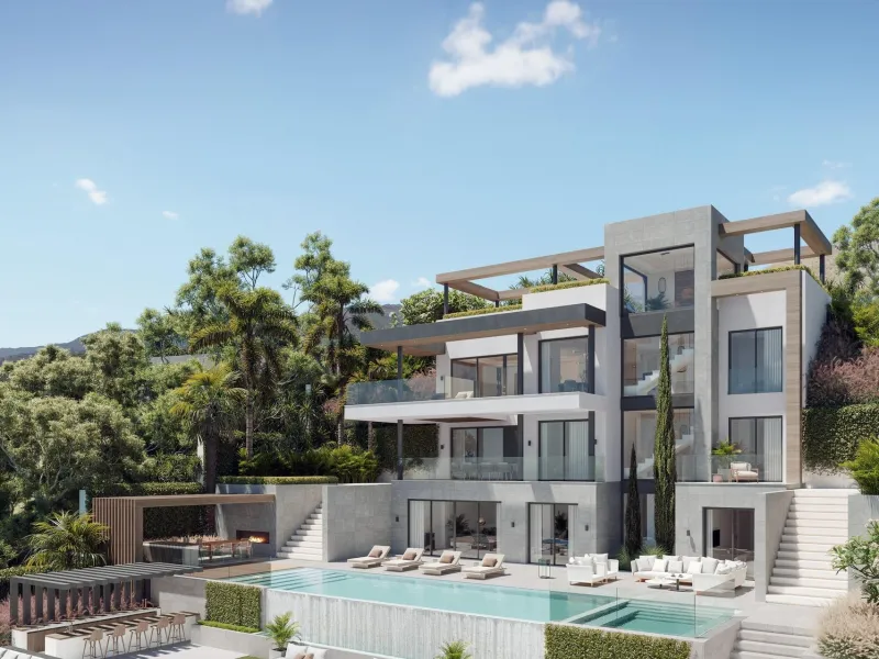 EXCLUSIVE COMPLEX WITH THE BEST GOLF AND SEA VIEWS IN MIJAS& & New luxury project of only 13 magnificent villas, each with 4 en-suite bedrooms. Three of the bedrooms are located on the upper floor, while the fourth is located next to the living room