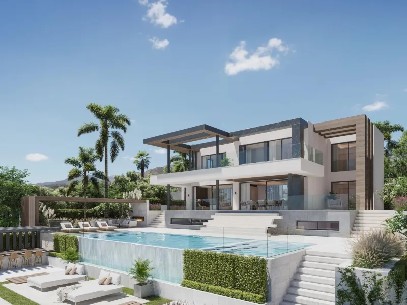 EXCLUSIVE COMPLEX WITH THE BEST GOLF AND SEA VIEWS IN MIJAS& & New luxury project of only 13 magnificent villas, each with 4 en-suite bedrooms. Three of the bedrooms are located on the upper floor, while the fourth is located next to the living room