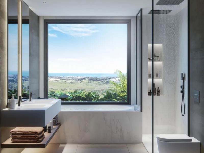 EXKLUSIVT KOMPLEX MED DE BÄSTA GOLF- OCH HAVSUTSIKTERNA I MIJAS& & Nytt lyxprojekt med endast 13 magnifika villor, var och en med 4 sovrum med eget badrum. Tre av sovrummen ligger på övervåningen, medan det fjärde ligger bredvid vardagsrummet. En st