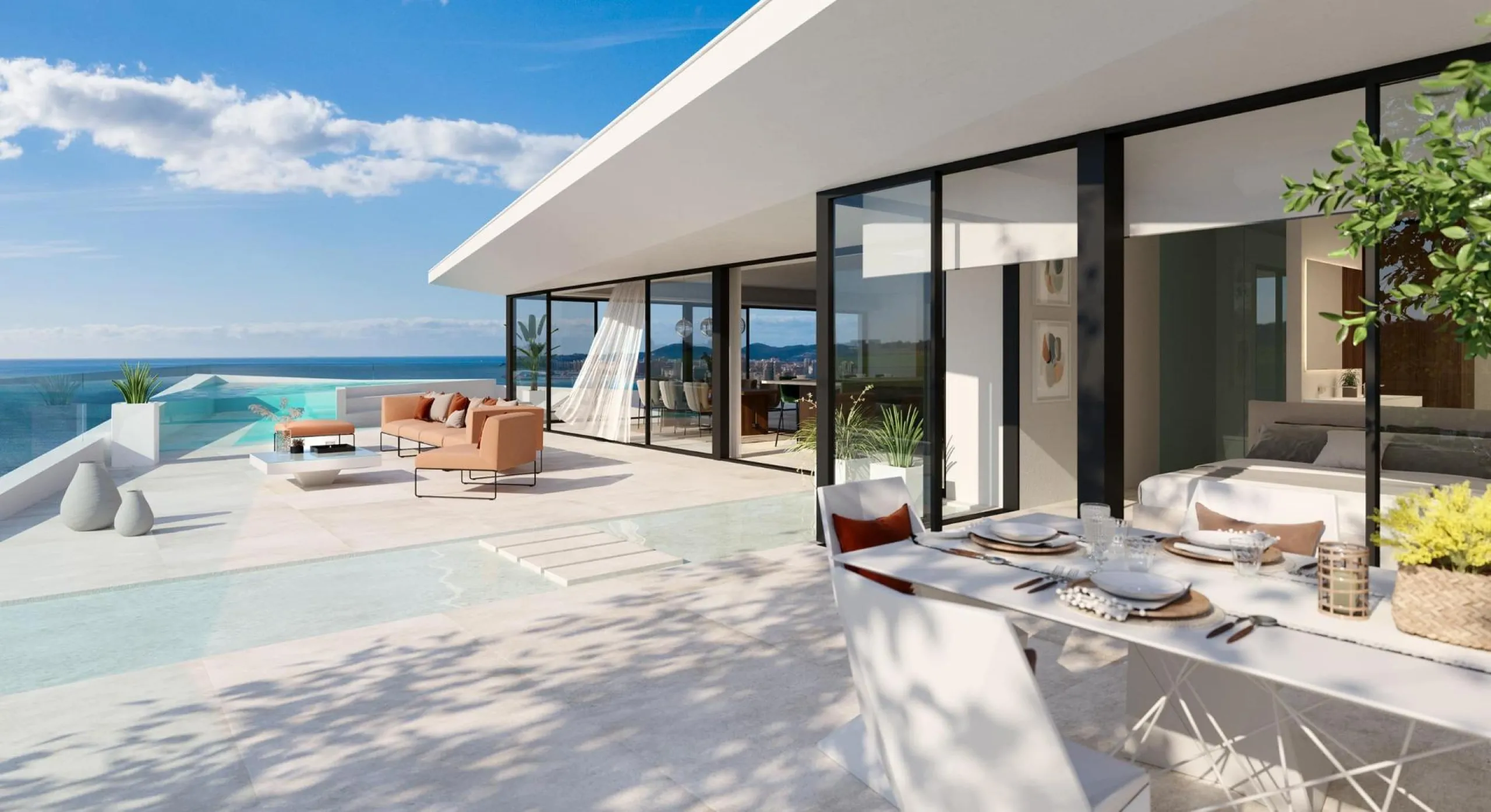 LUXURY RESIDENTIAL COMPLEX WITH SEA VIEWS IN EL HIGUERÓN & & Residential complex of 157 homes distributed in 4 buildings. The first two face east, with the properties arranged in such a way that some do not interfere with the views of the others, wh