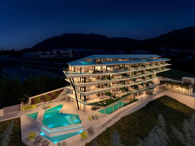 LUXURY RESIDENTIAL COMPLEX WITH SEA VIEWS IN EL HIGUERÓN & & Residential complex of 157 homes distributed in 4 buildings. The first two face east, with the properties arranged in such a way that some do not interfere with the views of the others, wh