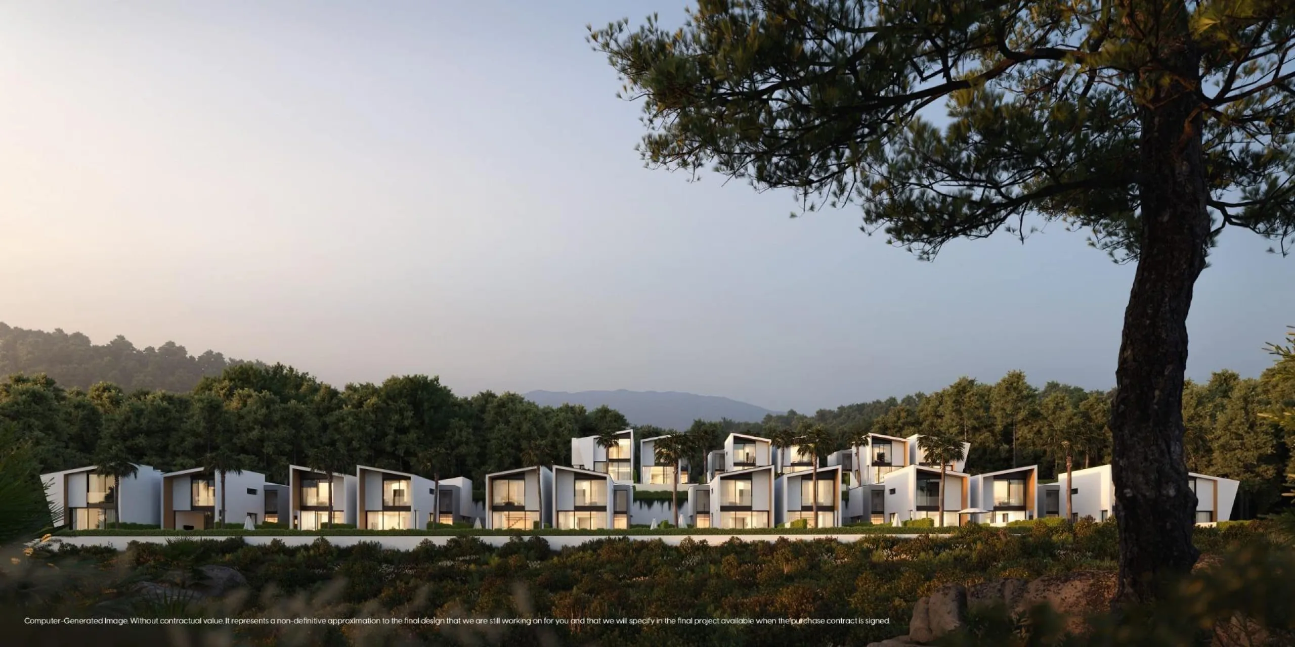 NEW BUILD VILLAS WITH SEA VIEWS IN LA CALA DE MIJAS& & Starting from the traditional silhouette of a house, the primordial pentagon, the design team has evolved these geometric lines to create a symbiosis with the existing vegetation, establishing a