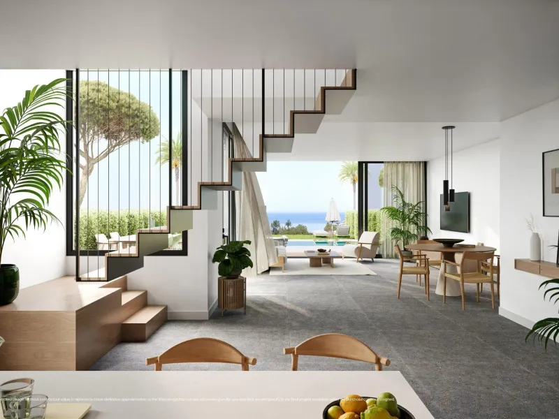 NEW BUILD VILLAS WITH SEA VIEWS IN LA CALA DE MIJAS& & Starting from the traditional silhouette of a house, the primordial pentagon, the design team has evolved these geometric lines to create a symbiosis with the existing vegetation, establishing a