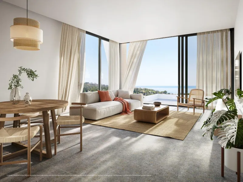 NEW BUILD VILLAS WITH SEA VIEWS IN LA CALA DE MIJAS& & Starting from the traditional silhouette of a house, the primordial pentagon, the design team has evolved these geometric lines to create a symbiosis with the existing vegetation, establishing a
