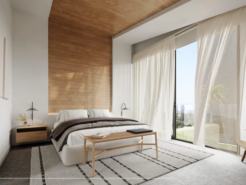 NEW BUILD VILLAS WITH SEA VIEWS IN LA CALA DE MIJAS& & Starting from the traditional silhouette of a house, the primordial pentagon, the design team has evolved these geometric lines to create a symbiosis with the existing vegetation, establishing a
