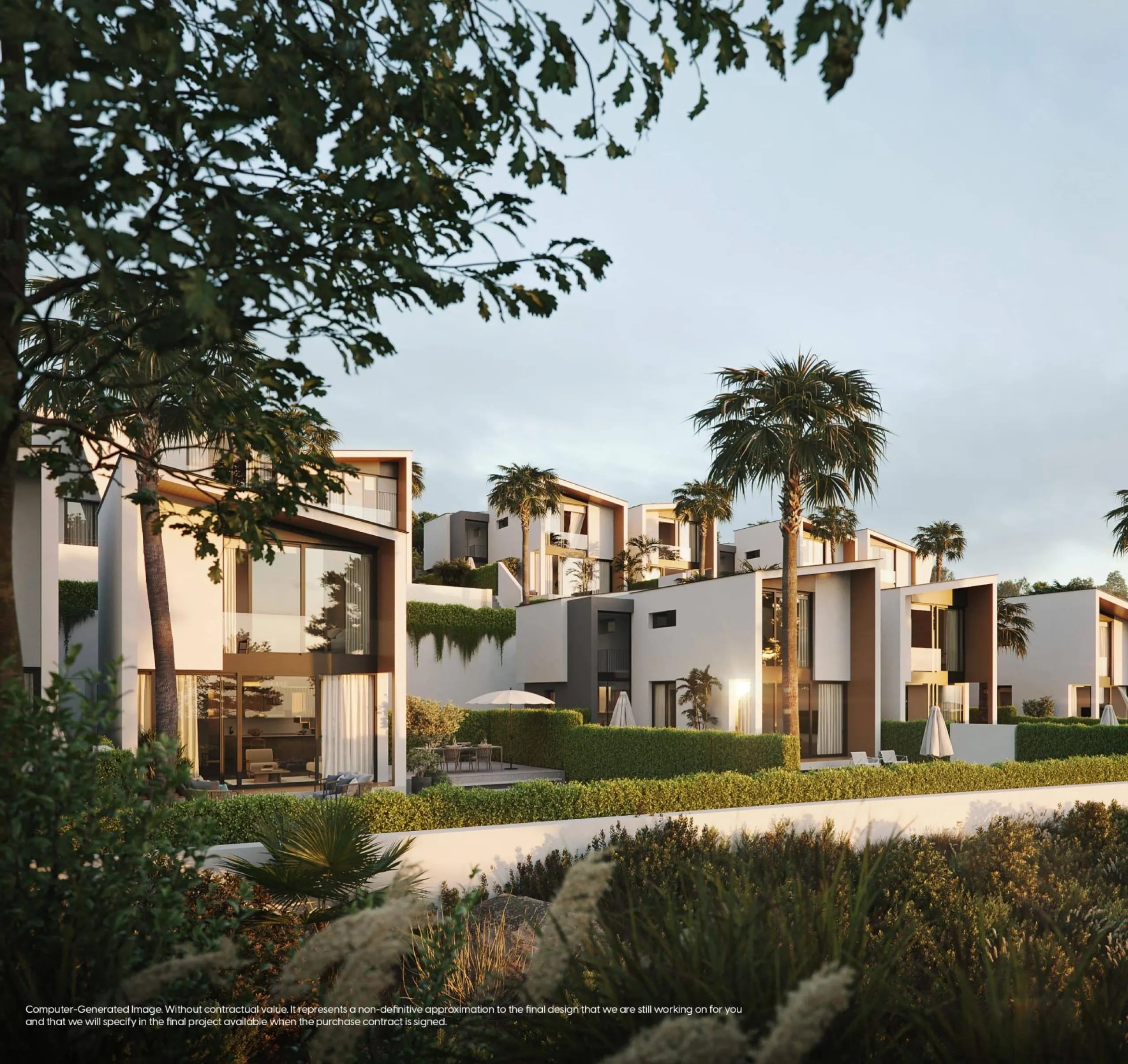 NEW BUILD VILLAS WITH SEA VIEWS IN LA CALA DE MIJAS& & Starting from the traditional silhouette of a house, the primordial pentagon, the design team has evolved these geometric lines to create a symbiosis with the existing vegetation, establishing a