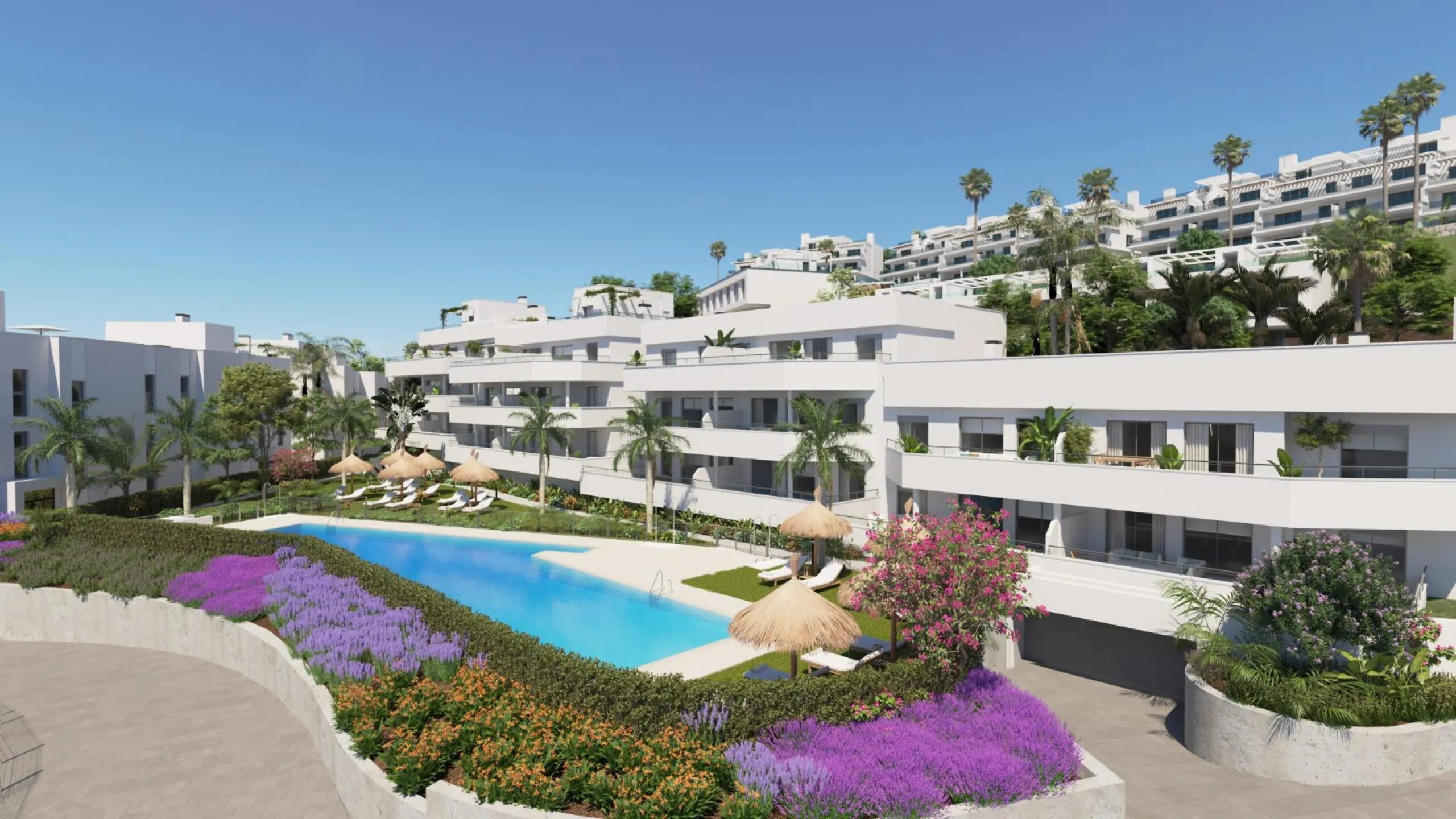 NEW BUILD RESIDENTIAL COMPLEX NEAR ESTEPONA& & New Build an exclusive development of apartments and townhouses located in the privileged setting of Estepona's Golden Mile.& & Modern properties with 2 and 3 bedrooms enjoy spacious southwest fac