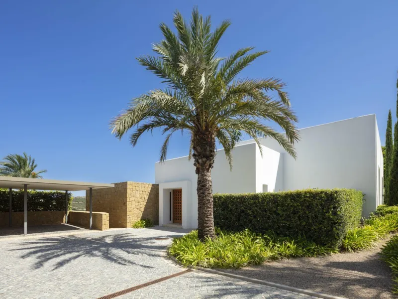 NEW BUILD EXCLUSIVE LUXURY VILLA AT FINCA CORTESÍN, CASARES& & Nestled within the enclave in the Finca Cortesin resort, this New Build villa exudes the charm of Ibiza-style residences. & The white structure, adorned with traditional Mediterranean