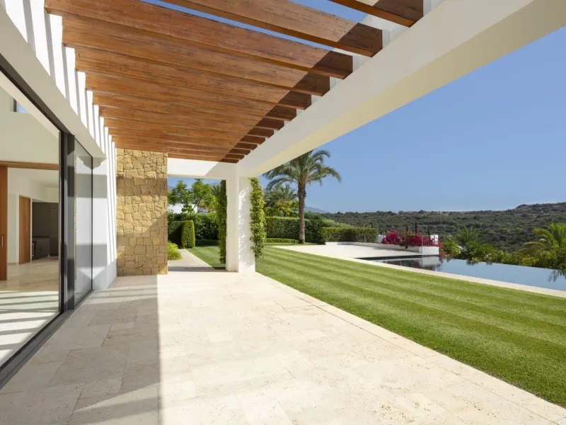 NEW BUILD EXCLUSIVE LUXURY VILLA AT FINCA CORTESÍN, CASARES& & Nestled within the enclave in the Finca Cortesin resort, this New Build villa exudes the charm of Ibiza-style residences. & The white structure, adorned with traditional Mediterranean