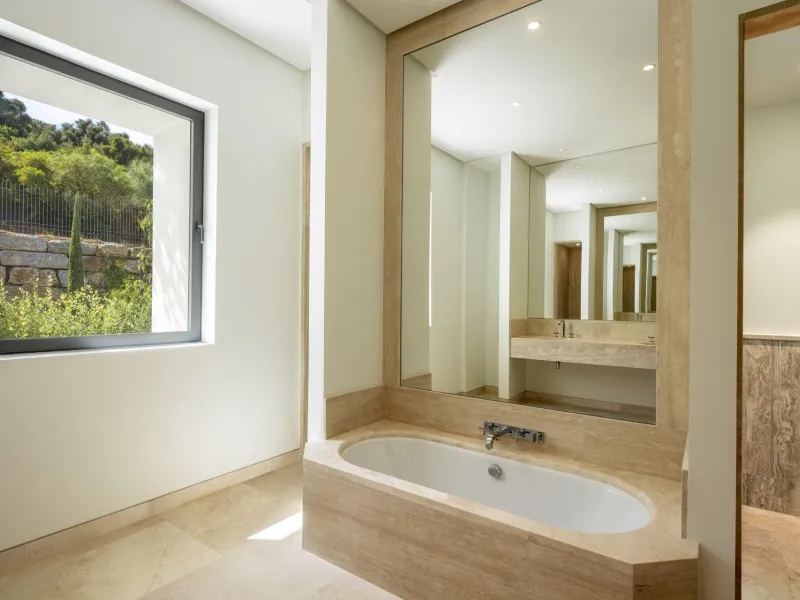 NEW BUILD EXCLUSIVE LUXURY VILLA AT FINCA CORTESÍN, CASARES& & Nestled within the enclave in the Finca Cortesin resort, this New Build villa exudes the charm of Ibiza-style residences. & The white structure, adorned with traditional Mediterranean