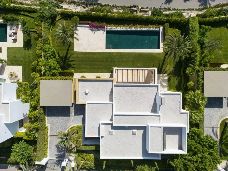 NEW BUILD EXCLUSIVE LUXURY VILLA AT FINCA CORTESÍN, CASARES& & Nestled within the enclave in the Finca Cortesin resort, this New Build villa exudes the charm of Ibiza-style residences. & The white structure, adorned with traditional Mediterranean