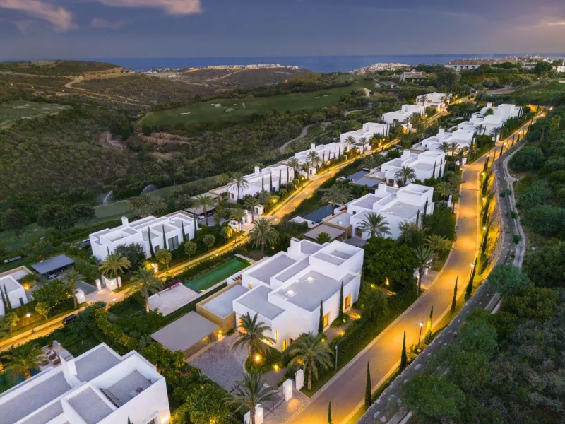 NEW BUILD EXCLUSIVE LUXURY VILLA AT FINCA CORTESÍN, CASARES& & Nestled within the enclave in the Finca Cortesin resort, this New Build villa exudes the charm of Ibiza-style residences. & The white structure, adorned with traditional Mediterranean