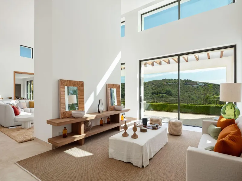 NEW BUILD EXCLUSIVE LUXURY VILLA AT FINCA CORTESÍN, CASARES& & Nestled within the enclave in the Finca Cortesin resort, this New Build villa exudes the charm of Ibiza-style residences. & The white structure, adorned with traditional Mediterranean