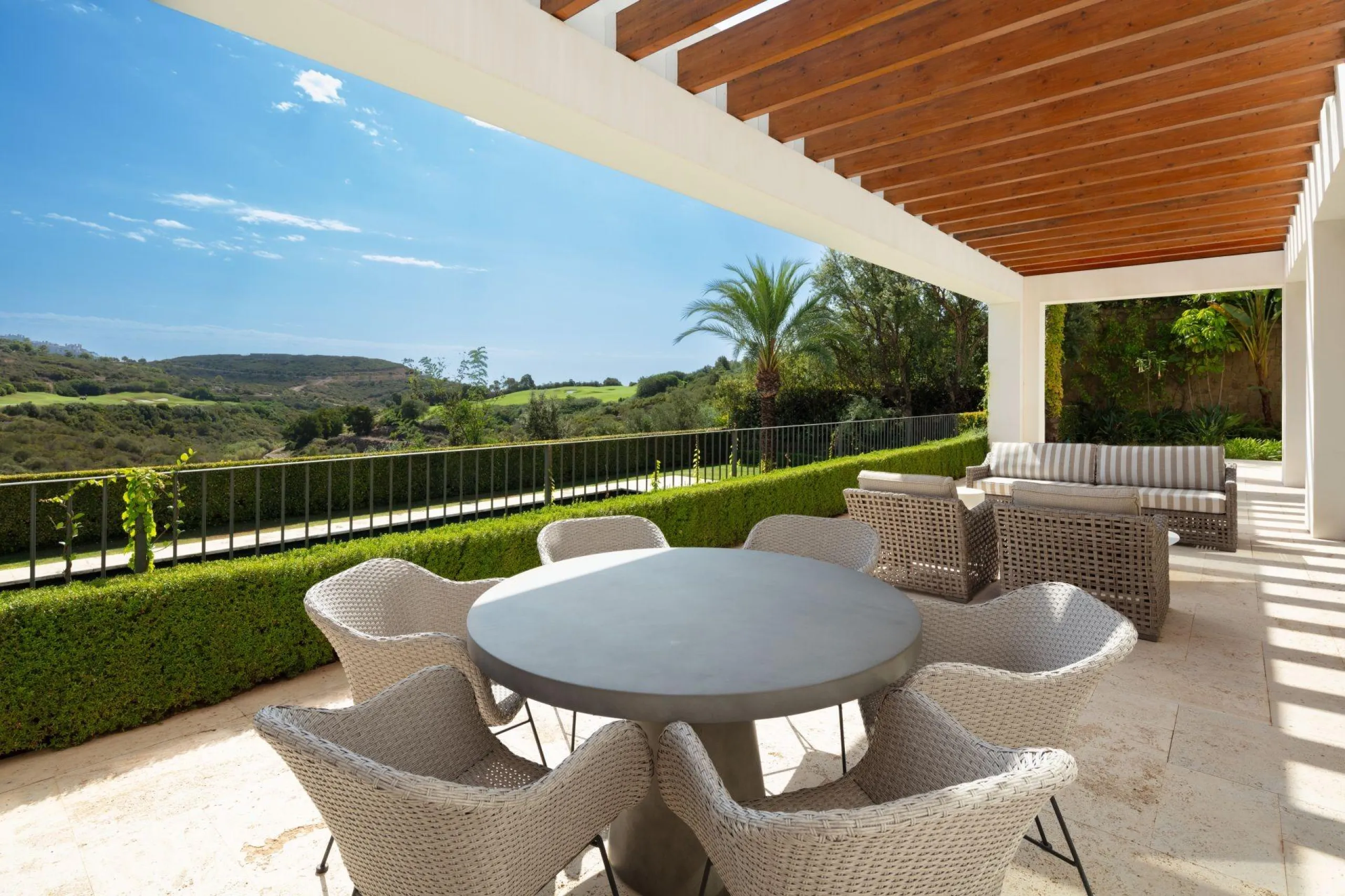 NEW BUILD EXCLUSIVE LUXURY VILLA AT FINCA CORTESÍN, CASARES& & Nestled within the enclave in the Finca Cortesin resort, this New Build villa exudes the charm of Ibiza-style residences. & The white structure, adorned with traditional Mediterranean