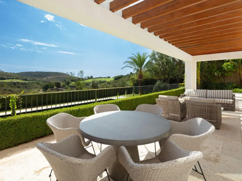 NEW BUILD EXCLUSIVE LUXURY VILLA AT FINCA CORTESÍN, CASARES& & Nestled within the enclave in the Finca Cortesin resort, this New Build villa exudes the charm of Ibiza-style residences. & The white structure, adorned with traditional Mediterranean