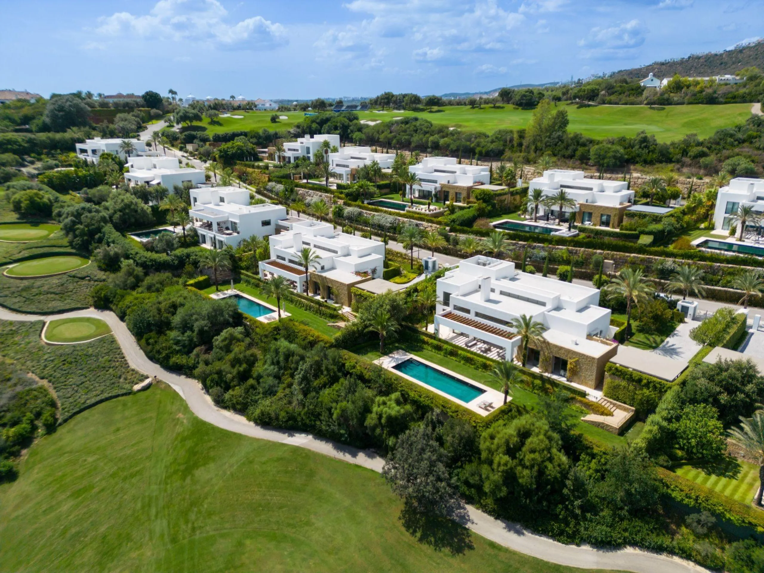 NEW BUILD EXCLUSIVE LUXURY VILLA AT FINCA CORTESÍN, CASARES& & Nestled within the enclave in the Finca Cortesin resort, this New Build villa exudes the charm of Ibiza-style residences. & The white structure, adorned with traditional Mediterranean
