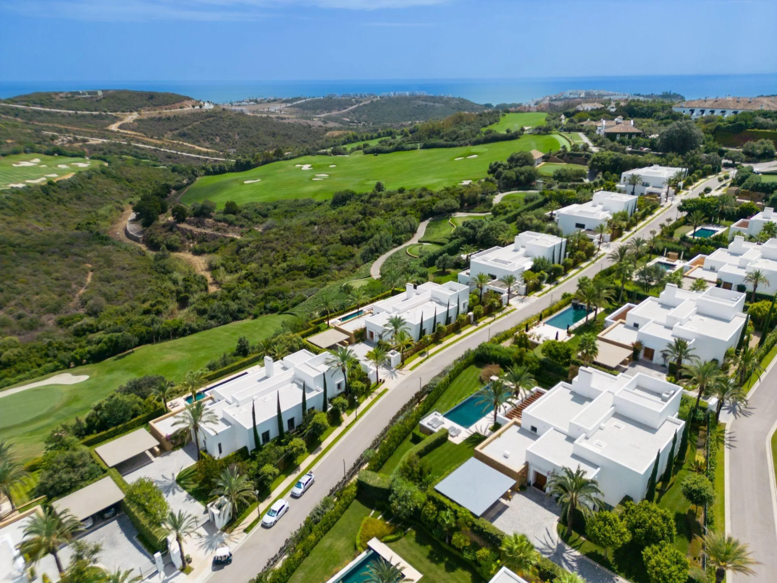 NEW BUILD EXCLUSIVE LUXURY VILLA AT FINCA CORTESÍN, CASARES& & Nestled within the enclave in the Finca Cortesin resort, this New Build villa exudes the charm of Ibiza-style residences. & The white structure, adorned with traditional Mediterranean