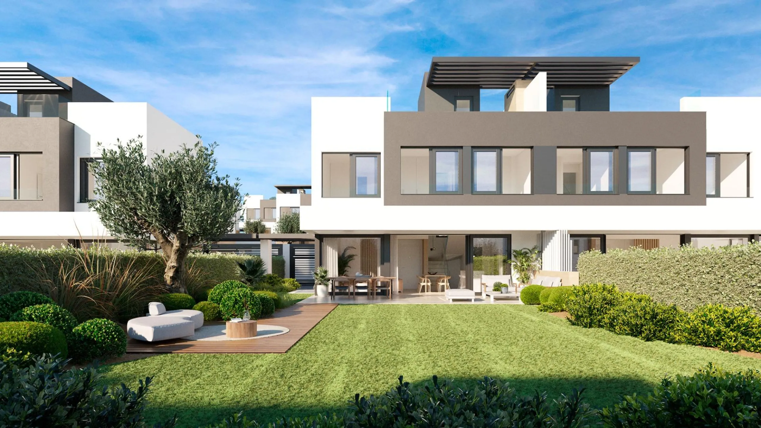NEW BUILD SEMI-DETACHED VILLAS NEAR ESTEPONA& & New Build exclusive residential complex consisting of 50 contemporary style semi-detached villas comprising of a large living room, open plan fitted kitchen equipped with top brand appliances, 3 bedroo