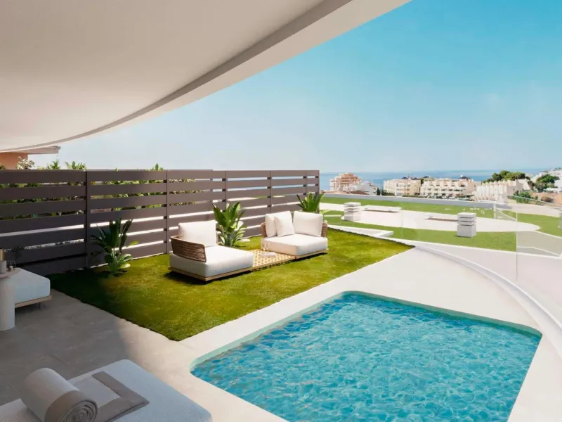 NEW BUILD TOWNHOUSES NEAR FUENGIROLA& & New Build development has been meticulously designed for those who seek a life in perfect harmony with nature. Residential complex the core values of sustainability and innovation are intertwined to offer a he