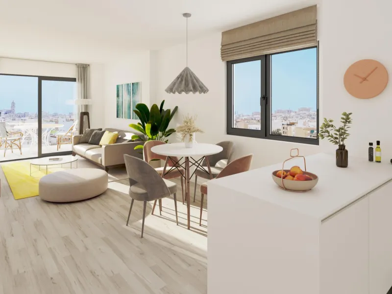 NEW BUILD APARTMENTS IN MALAGA& & New Build residential complex consists of 35 apartments distributed in Ground Floor+7 in two buildings, with various types of 1 and 2 bedrooms in a unique building in the city centre. With a modern and contemporary 