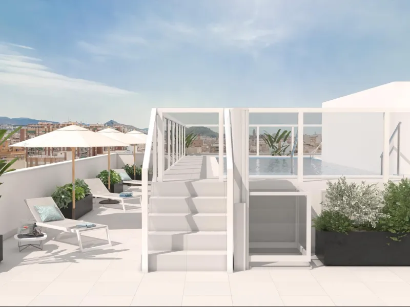 NEW BUILD APARTMENTS IN MALAGA& & New Build residential complex consists of 35 apartments distributed in Ground Floor+7 in two buildings, with various types of 1 and 2 bedrooms in a unique building in the city centre. With a modern and contemporary 