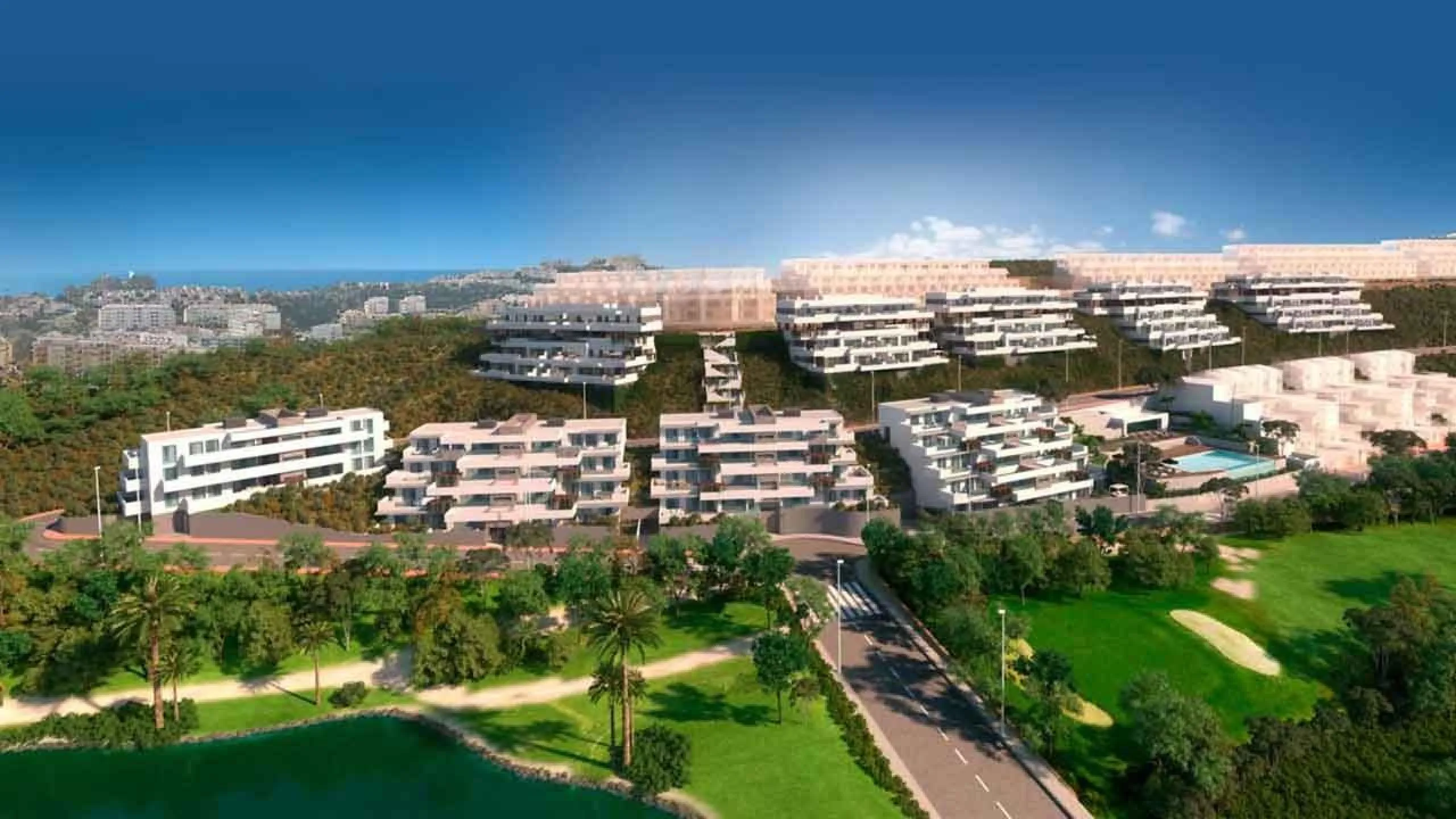 NEW BUILD RESIDENTIAL COMPLEX IN LAS LAGUNAS DE MIJAS& & New Build residential complex with the sea views consists of a total of 82 properties to be built in 2 phases. & Phase 1 corresponds to blocks 1 to 5, with 50 units; and phase 2, blocks 6 a