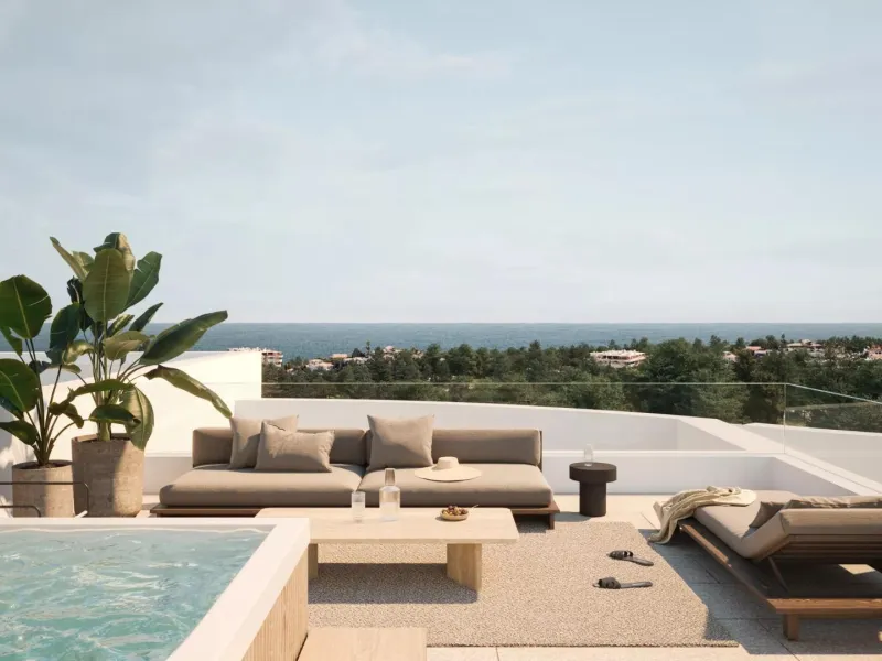 NEW BUILD TOWNHOUSES NEAR MIJAS& & New Build exclusive project of townhouses and semi-detached villas near Mijas with an elegant Scandinavian design blends harmoniously with the surrounding nature. The architecture of the properties follows seamless