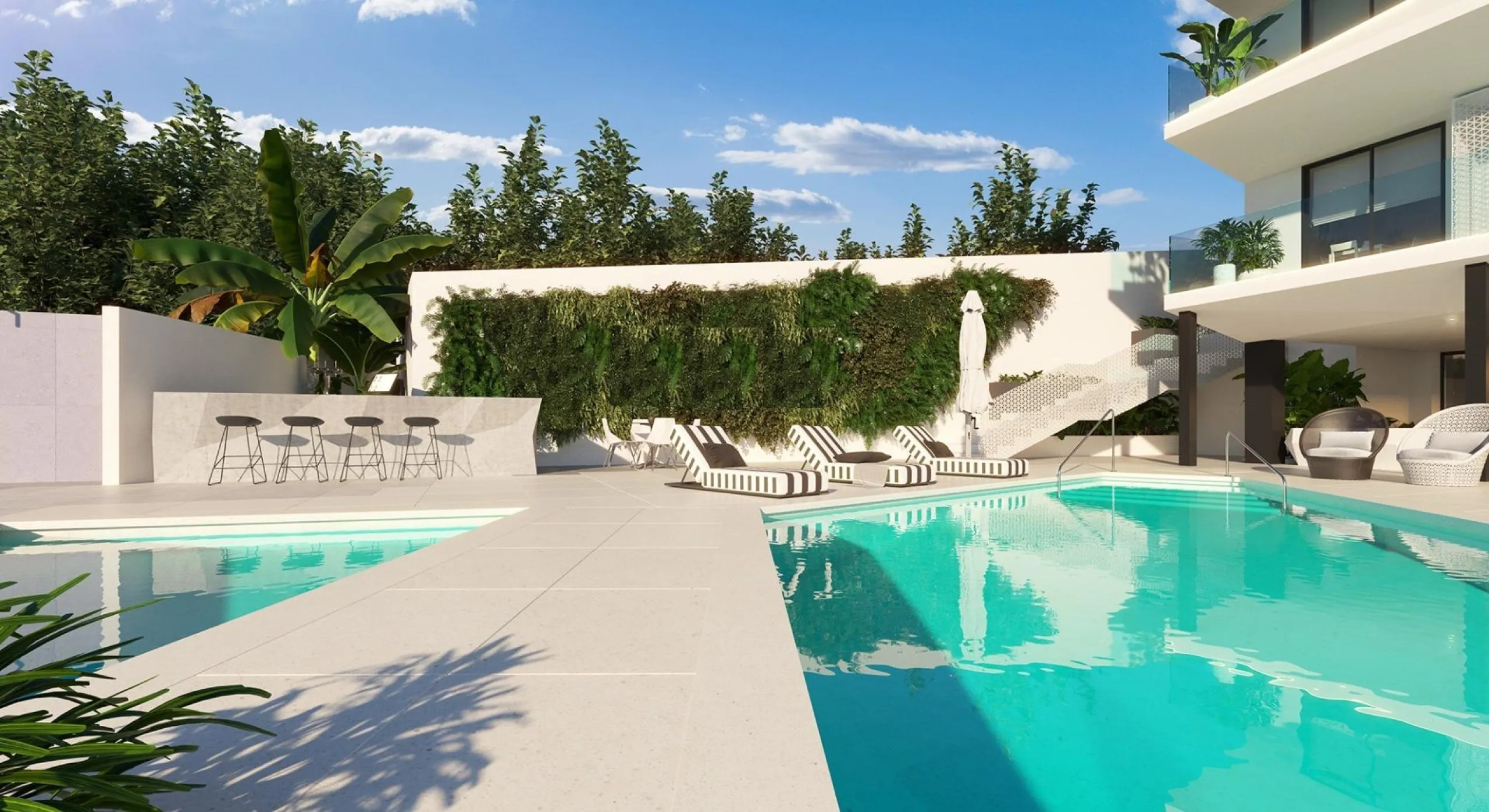 LUXURY RESIDENTIAL COMPLEX WITH SEA VIEWS IN EL HIGUERÓN & & Residential complex of 157 homes distributed in 4 buildings. The first two face east, with the properties arranged in such a way that some do not interfere with the views of the others, wh