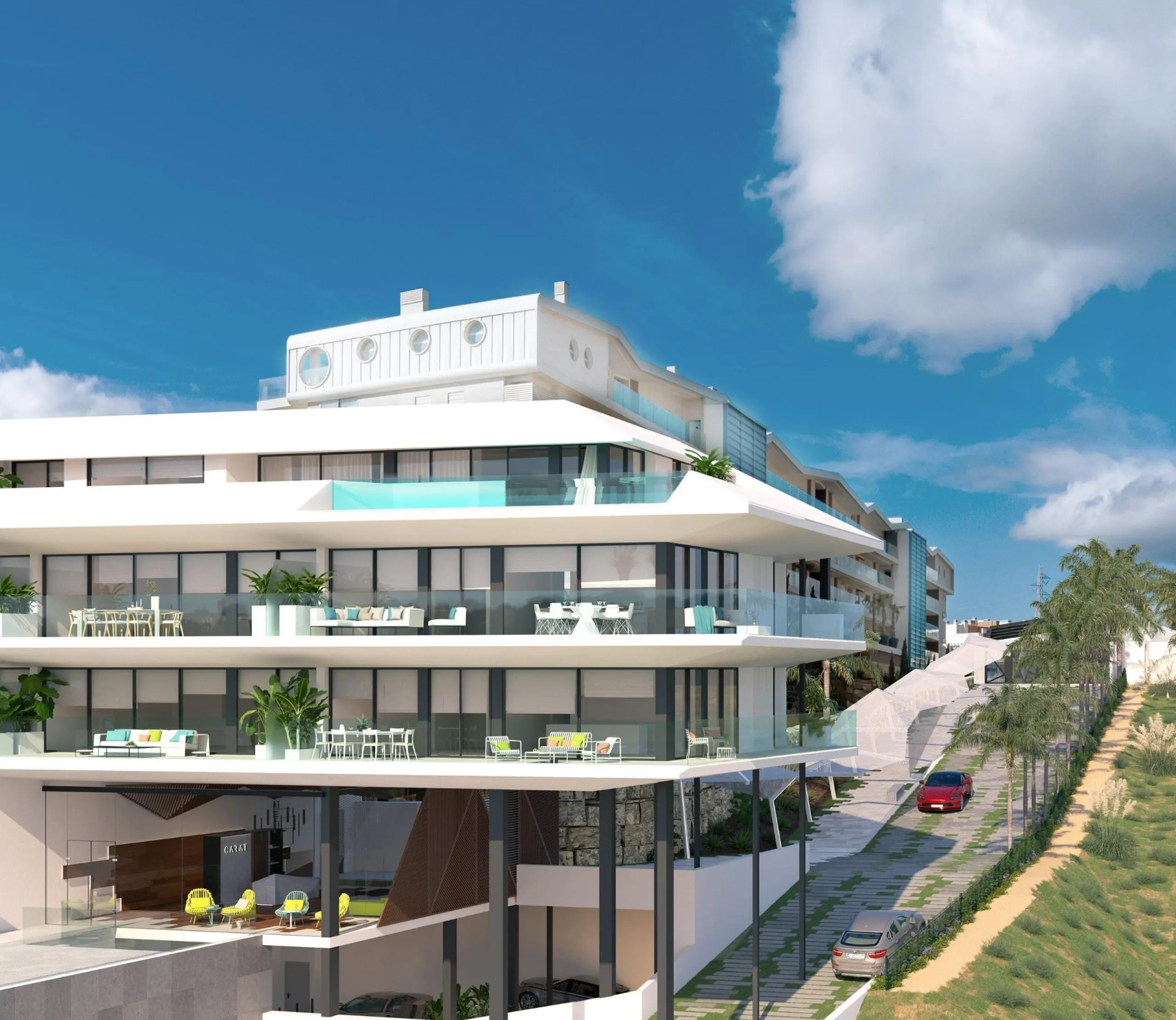 LUXURY RESIDENTIAL COMPLEX WITH SEA VIEWS IN EL HIGUERÓN & & Residential complex of 157 homes distributed in 4 buildings. The first two face east, with the properties arranged in such a way that some do not interfere with the views of the others, wh