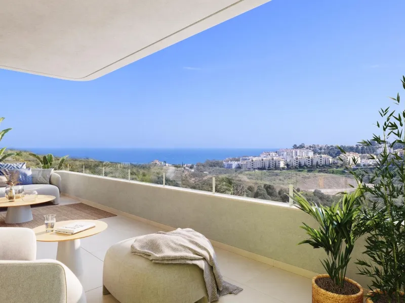 Fully fenced residential complex consisting of 6 buildings, with a total of 108 flats and penthouses of 2 and 3 bedrooms, half of them with views of the golf course and the Mijas mountain range, and the other half with incredible panoramic sea views, so y