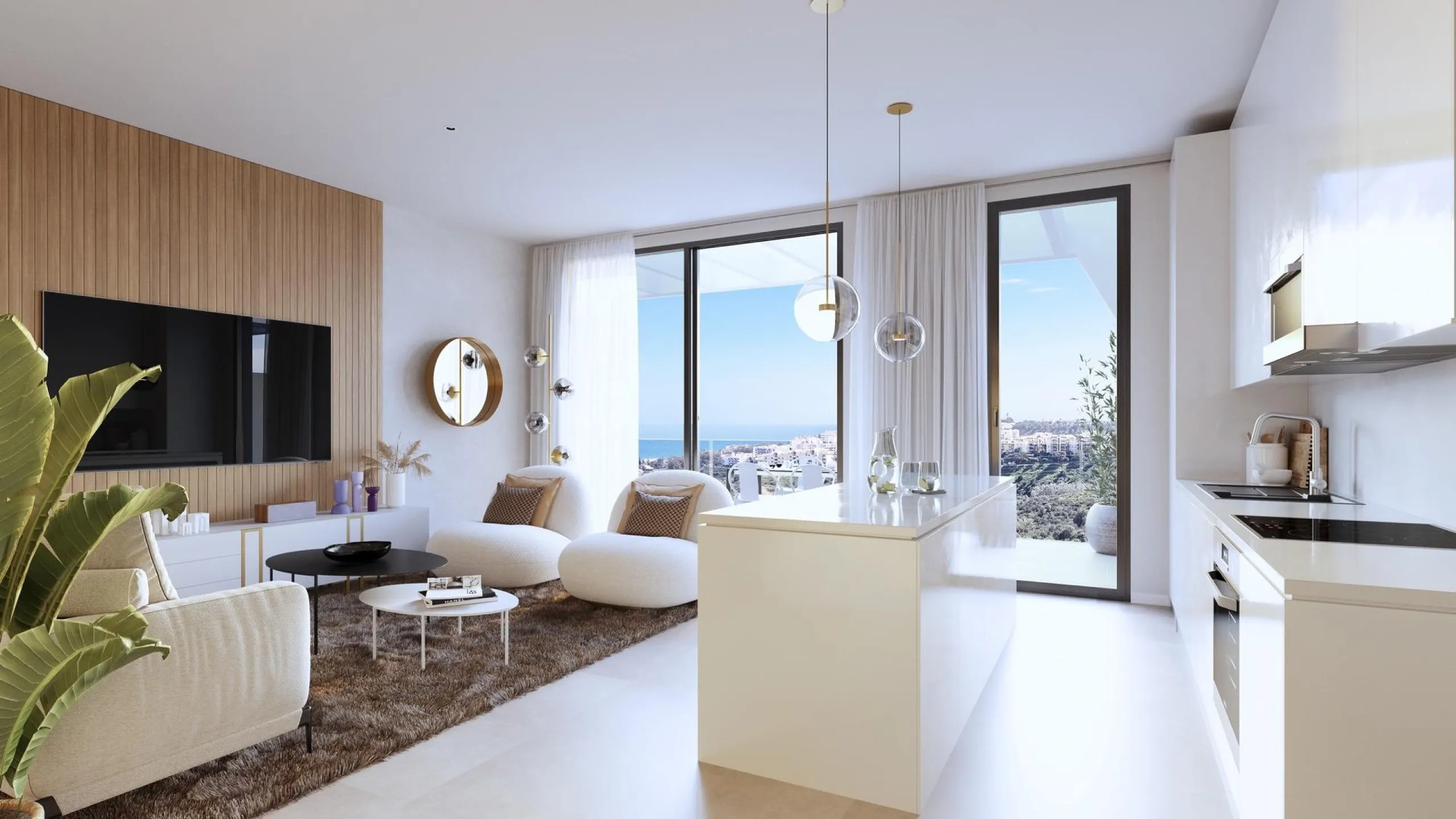 Fully fenced residential complex consisting of 6 buildings, with a total of 108 flats and penthouses of 2 and 3 bedrooms, half of them with views of the golf course and the Mijas mountain range, and the other half with incredible panoramic sea views, so y