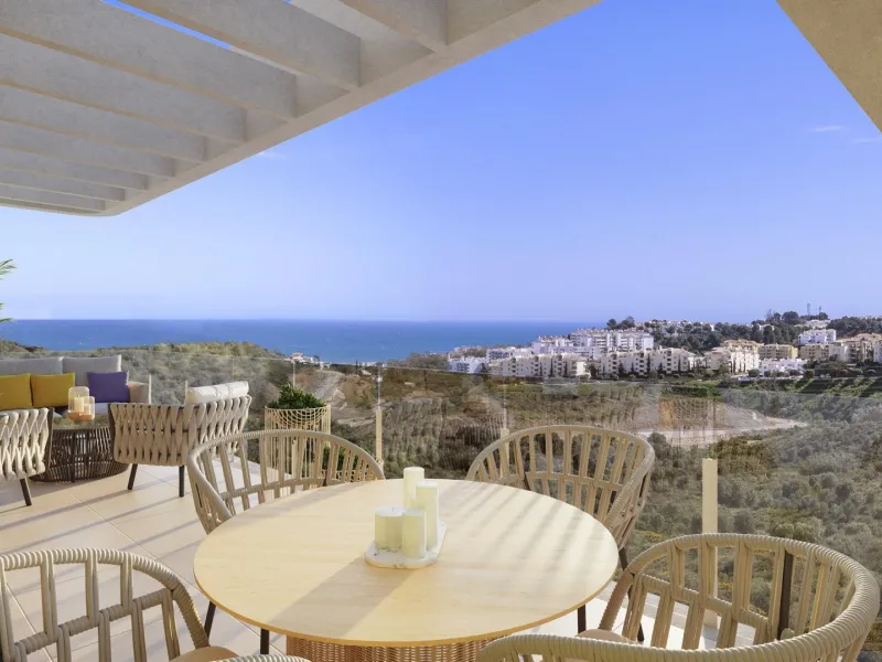 Fully fenced residential complex consisting of 6 buildings, with a total of 108 flats and penthouses of 2 and 3 bedrooms, half of them with views of the golf course and the Mijas mountain range, and the other half with incredible panoramic sea views, so y