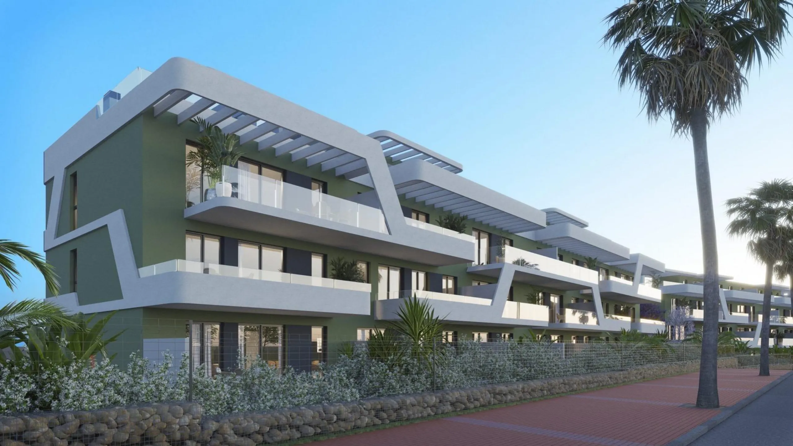 Fully fenced residential complex consisting of 6 buildings, with a total of 108 flats and penthouses of 2 and 3 bedrooms, half of them with views of the golf course and the Mijas mountain range, and the other half with incredible panoramic sea views, so y