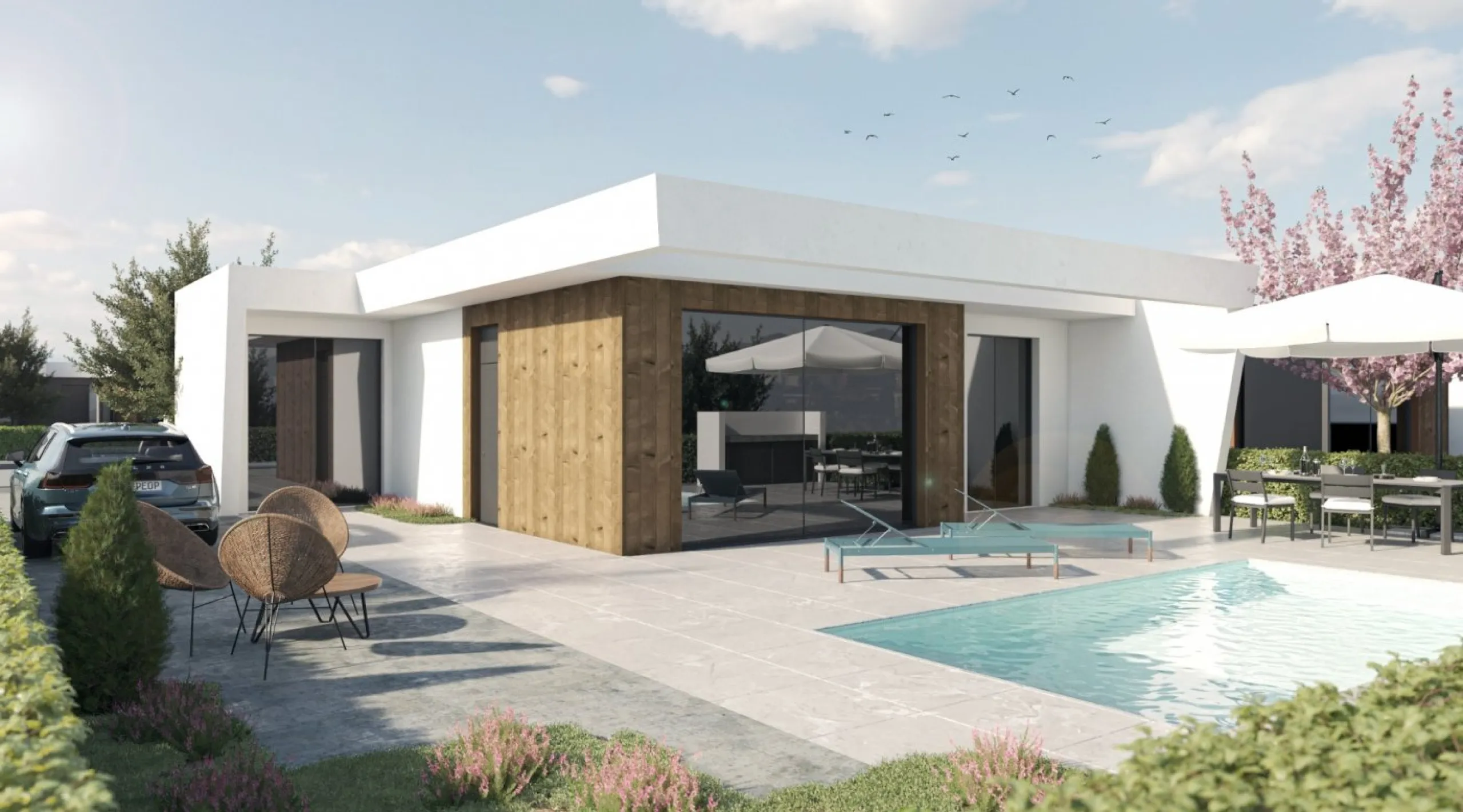 VILLAS DE OBRA NUEVA DE UNA SOLA PLANTA EN CAMPO DE GOLF ALTOANA, MURCIA