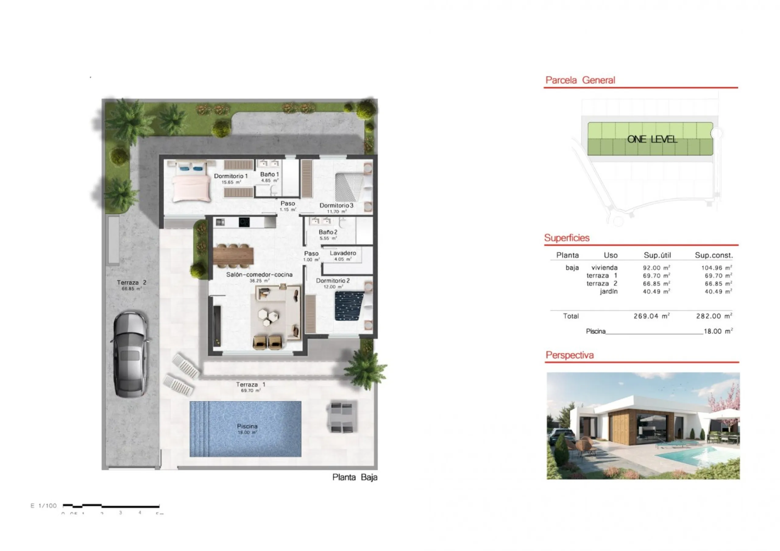 VILLAS DE OBRA NUEVA DE UNA SOLA PLANTA EN CAMPO DE GOLF ALTOANA, MURCIA