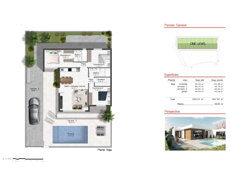 VILLAS DE OBRA NUEVA DE UNA SOLA PLANTA EN CAMPO DE GOLF ALTOANA, MURCIA