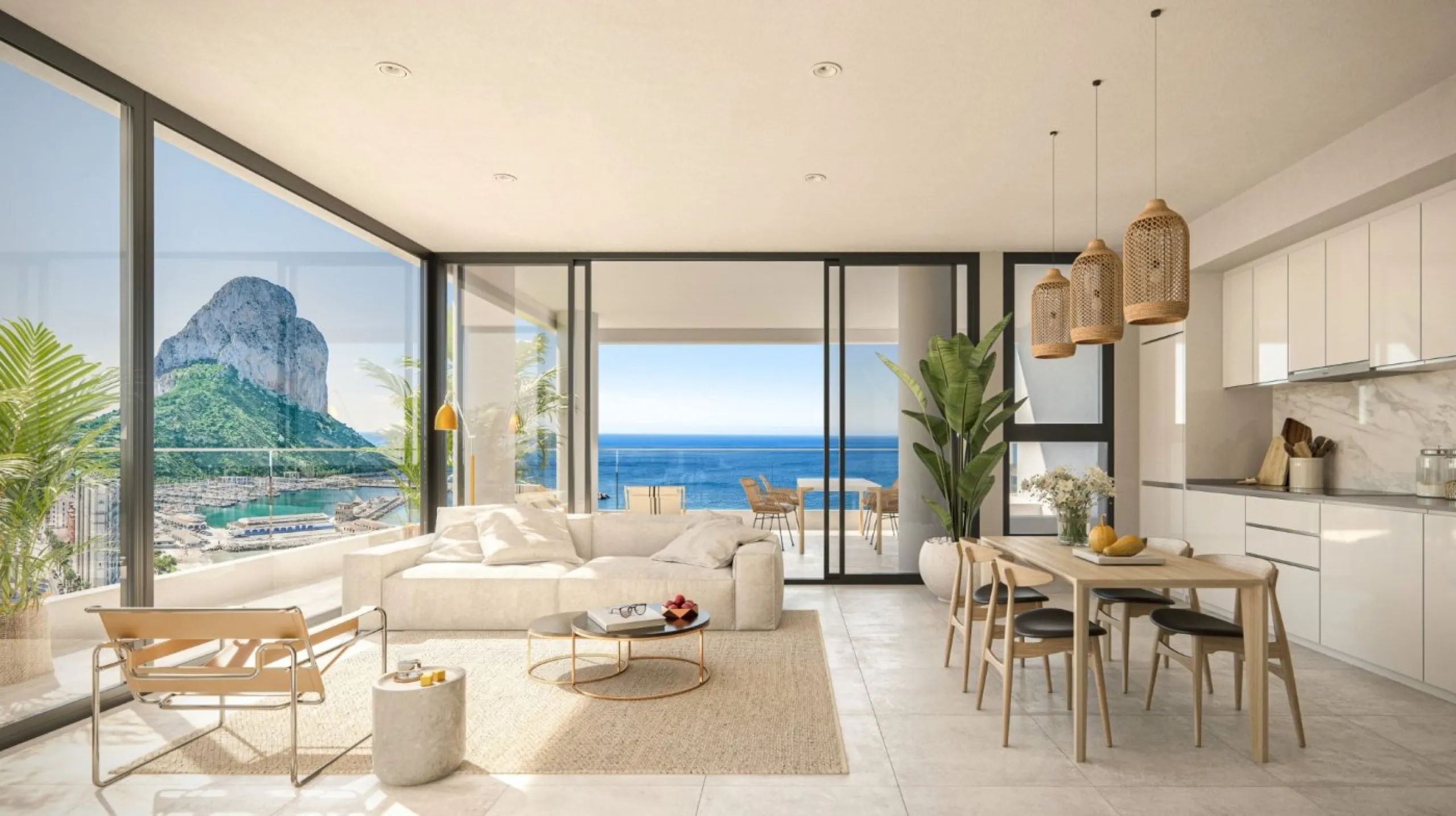 Newly built homes with large terraces and sea views