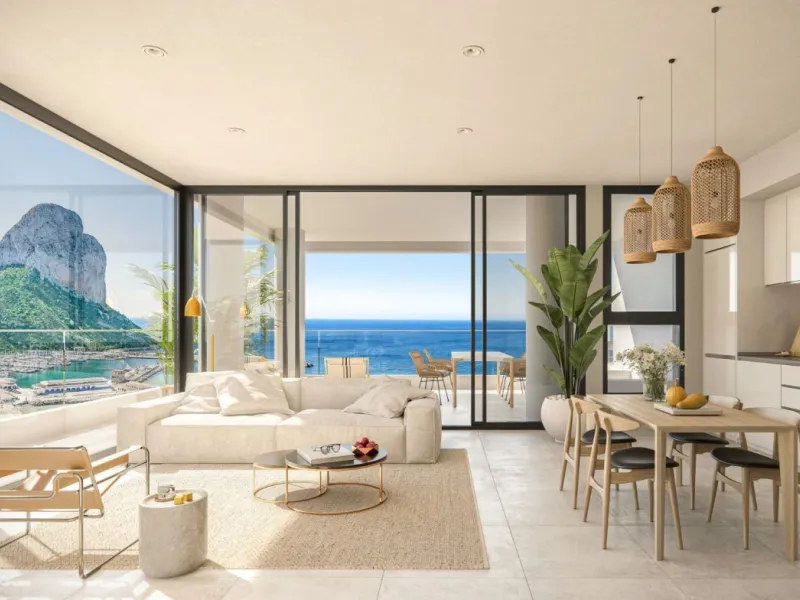 Newly built homes with large terraces and sea views