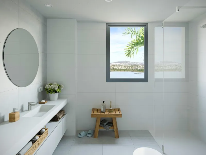 Newly built homes with large terraces and sea views