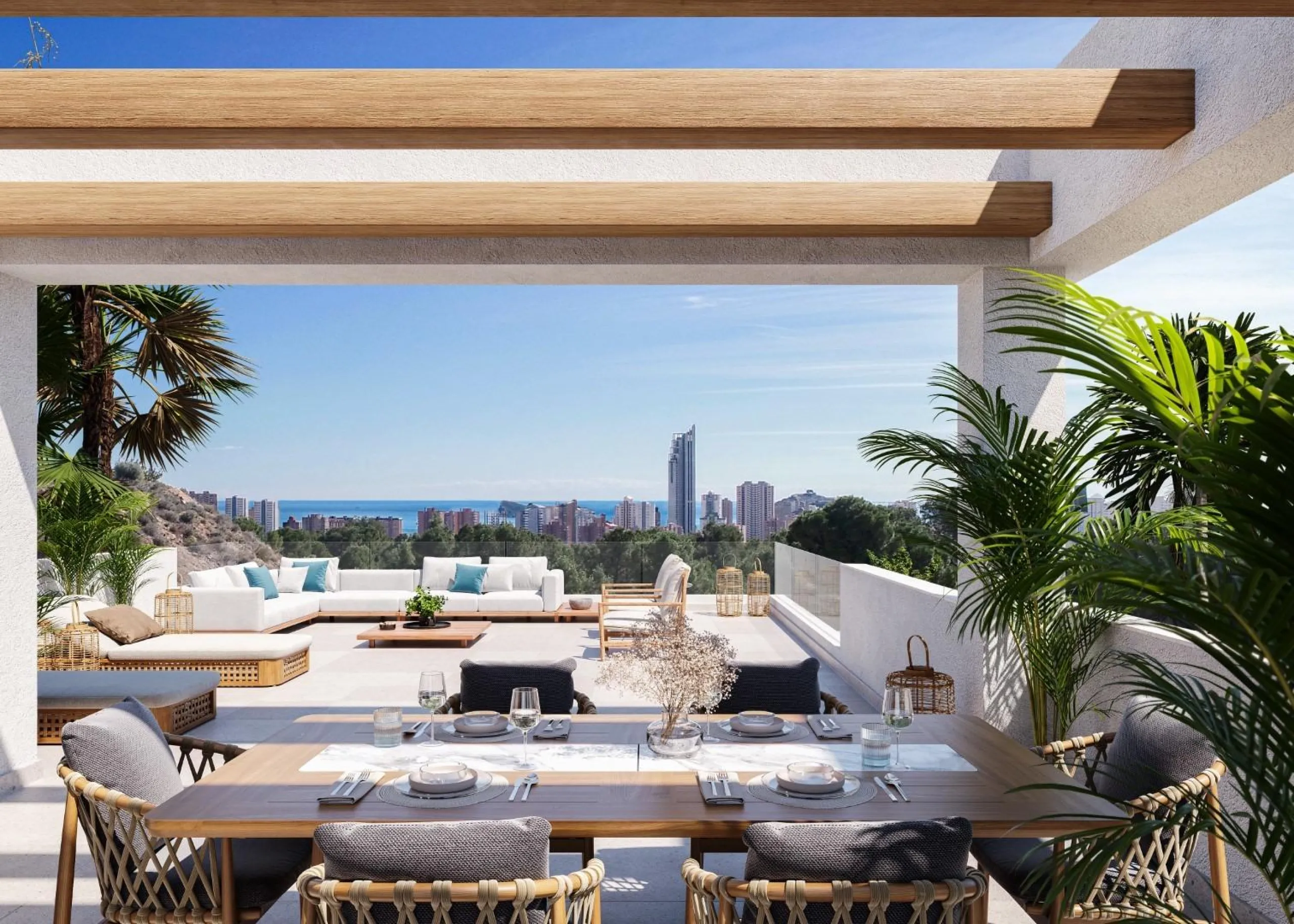 Luxury villas surrounded by green areas and golf courses