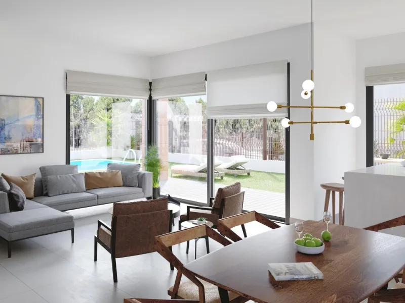 Luxury villas surrounded by green areas and golf courses