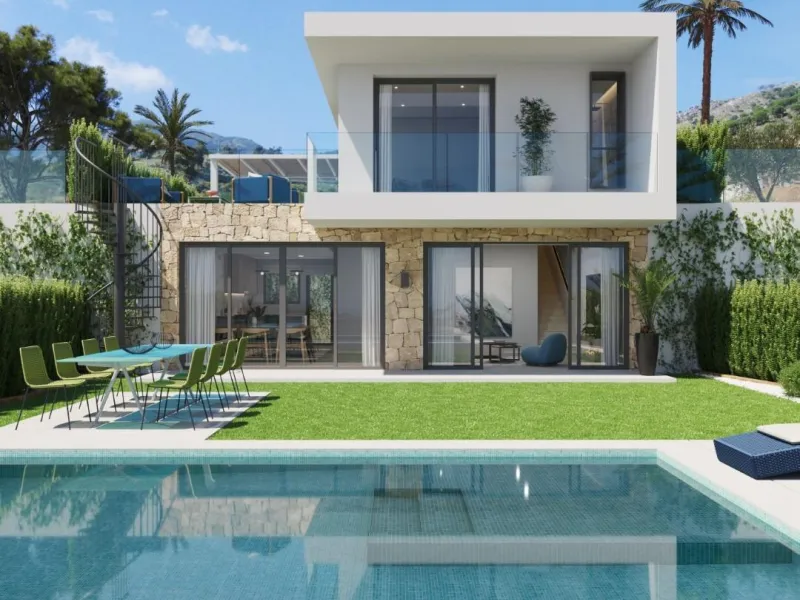 Detached houses with garden and pool